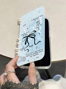 1pc Compatible With Iphone 11 12 13 14 Pro Max 15 16 Pro Max Flip Case - Clear - Bow Knot Butterfly + White Ring S24U A54 A15 A34 Phone Case