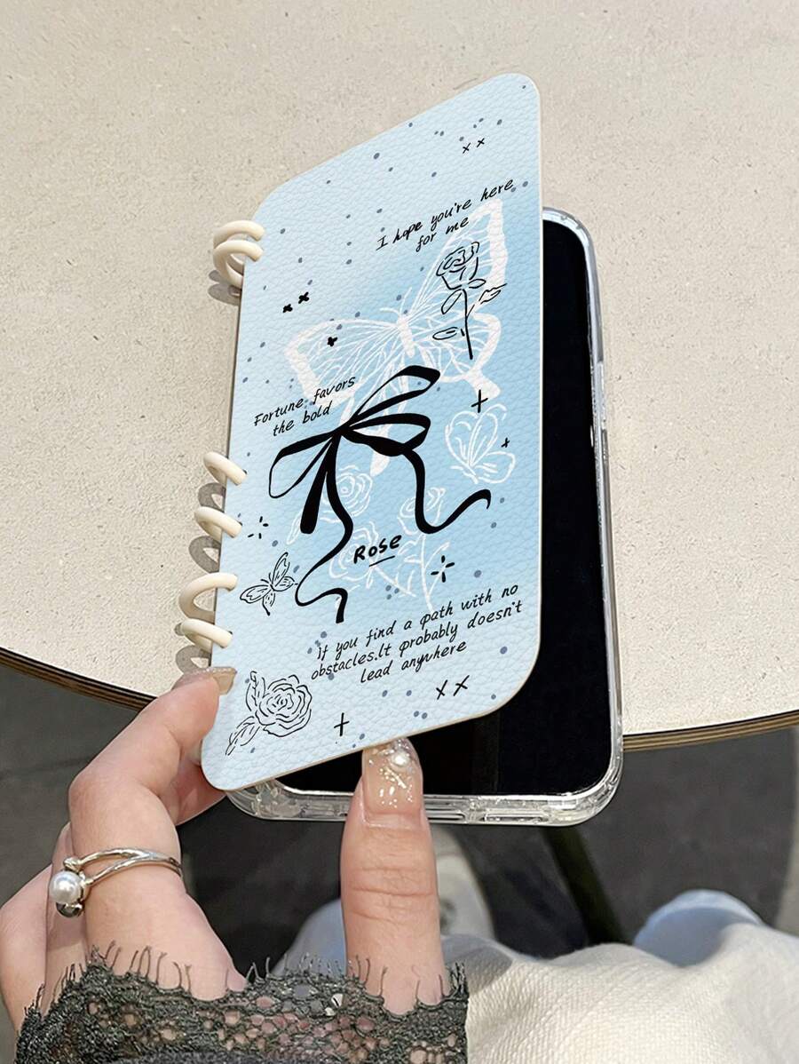 1pc Compatible With Iphone 11 12 13 14 Pro Max 15 16 Pro Max Flip Case - Clear - Bow Knot Butterfly + White Ring S24U A54 A15 A34 Phone Case