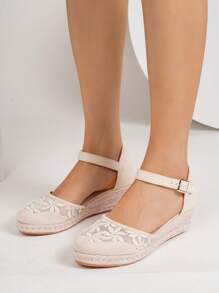 Women's Fashion Apricot Mesh Breathable Casual Vacation Rope Wedge Sandals