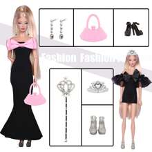 11.5 英寸娃娃时尚服装套装，露肩蝴蝶结礼服时尚可爱服装套装，5 种风格可混搭（不含娃娃） - 彩色 - 查看 1