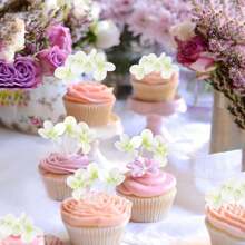 10 piezas de decoraciones para pasteles con flores artificiales - Tóper para pastel de cumpleaños feliz, decoraciones para pasteles de boda, compromiso, baby shower, cumpleaños, cupcakes, aniversario y fiestas