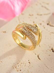 LIGHTSOME 1pc Luxury Women's Copper Zirconia Ring Jewelry Iced Out Cool Street Pop Lady's Index Finger Individual Opening Adjustable Ring Jewelry Valentine's Day Gift,Mom,Mother,Mother's Day,Gift - Cross - View 11