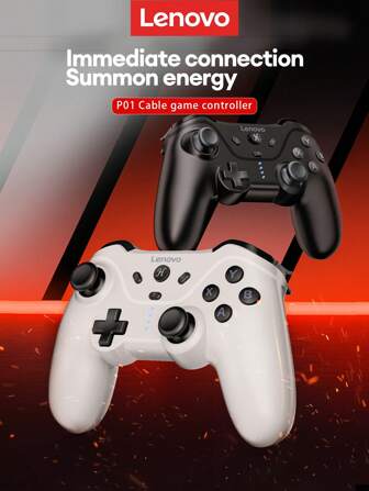  Lenovo P01 Black & White Gamepad, High Gaming Experience, Low Latency, High Precision Joystick, Supports TURBO, Sensitive Control, Hall Effect, 3-Speed Adjustment, Wired Game Controller Compatible With Switch, TV, Android