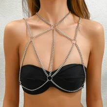 1pc European & American Sexy Metal Circle Hollow Out Back Chain, Women Body Jewelry For Nightclub, Beach Party