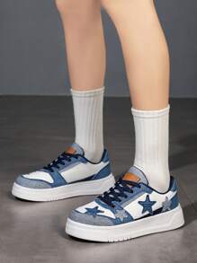Women's Casual Sneakers, Star Print Shoes, Retro Unisex Shoes, Plus Size