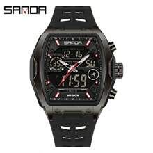 SANDA. Reloj digital de hombre SANDA con esfera de barril, reloj deportivo militar con cuenta regresiva, material de silicona, multifunción impermeable, pantalla LED - Unitalla - Ver 13