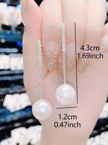 1 Pair Minimalist Chic Faux Pearl Unique Fashion Women Drop Earrings - Silver - View 5