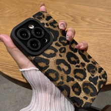 1 pezzo Custodia protettiva per telefono in finta pelle vintage, a righe verticali con motivo leopardato, morbida e antiurto - Stampa leopardata dorata - Visualizzare 5