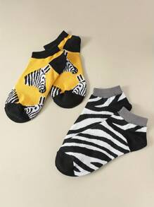 2 双趣味斑马印花袜子男女时尚袜子新奇动物袜子 - 彩色 - 查看 2