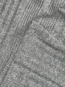 Women's Summer Fashion Button Patchwork Ribbed Short Sleeve T-Shirt - Grey - View 5