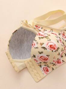 1pc Women's Floral Print Comfortable Front-Closure Adjustable Strap Wireless Racerback Lingerie Bra - Apricot - View 5