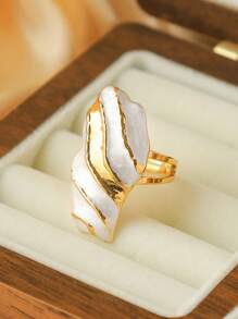 复古不锈钢时尚复古设计坚固品质镀铂金海螺戒指，适合女性日常佩戴、新年春夏、西式节日礼物、朋友珠宝派对旅行 - 金黃色 - 查看 1
