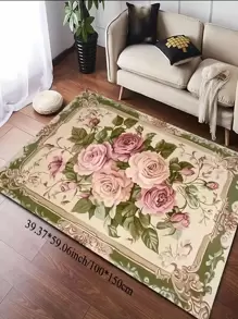 1pc Luxurious Bohemian Vintage Floral Pink Area Mat,Non-Slip & Machine Washable, Perfect For Living Room, Bedroom, Hallway - Elegant Court Design With Vibrant Flowers And Baroque Motifs, Indoor Mat|Floral Pattern Mat|Nonslip Backing, Rugs For Living Room