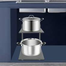 kangten 2 Tier Pot Rack Organizer, Pot And Pan Stand Rack, Countertop/ Under Sink Pot Lid Holder - Grey - View 7