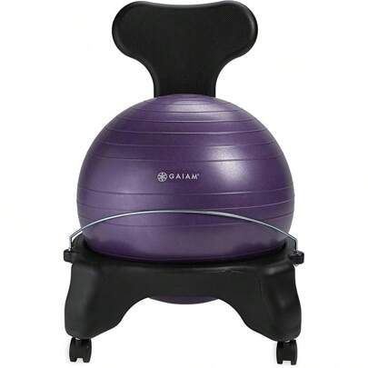 Gaiam Classic Balance Ball Chair - Exercise Stability Yoga Ball Premium Ergonomic Chair For Home And Office Desk With Air Pump, Exercise Guide And Sat