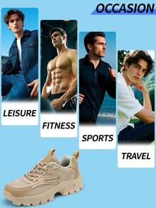 Men's Round Toe Lace-Up Men Sports Shoes For Men, Colorblock Letter Lightweight Breathable Chunky Men Sneakers ,Slip-Resistant Wear-Resistant Sports Outdoor Running Shoes Casual Men Shoes - Khaki - View 6