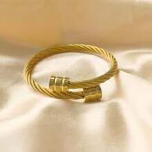 1 pieza Brazalete de acero inoxidable de moda tipo abierto, brazalete tipo bangle envuelto, accesorio de pareja vintage punk