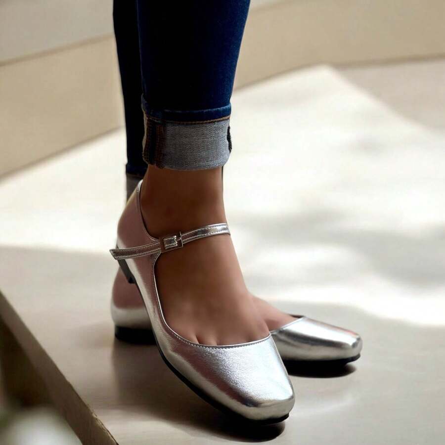 IVELTA Premium Zapatos planos de estilo Retro para mujer tipo mary janes, adecuados para todas las estaciones - Plateado - Ver 1