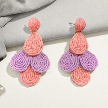 1 Pair Colorful Handwoven Raffia Dopamine Earrings With High-End Design For Women, Spring/Summer - Geometric - View 4