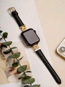 1pc Women's Double Heart Rhinestone Leather Watch Band, Personalized For Apple Watch 38/40/41/44/45/49/42/46mm, Suitable For Series 11/SE3/Ultra3/Ultra/SE/SE2/10/9/8/7/6/5/4/3/2/1 - Black Gold Buckle - View 6