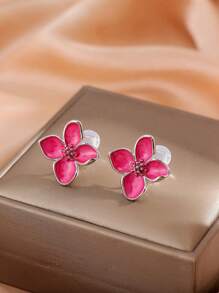 1 Pair Fashion Oil-Drop Flower Earrings For Women, Clip-On Earrings With Multiple Colors, High-End Elegant Slimming Style, Suitable For Daily Wear & Gifts