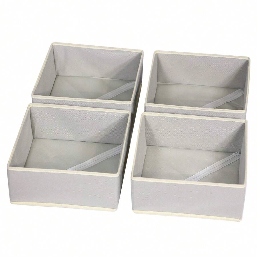 1/4 Packs Foldable Cloth Storage Box Closet Dresser Drawer Organizer Fabric Baskets Bins Containers Divider For Clothes Underwear Bras Socks Clothing - Light Grey (beige Edge) - View 1