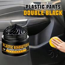 Restaurador de plástico para uso general en automóviles, pasta negra de caucho, gel negro para neumáticos, para restaurar superficies exteriores e interiores descoloridas y oxidadas en automóviles, apropiado para decoración de automóviles, parachoques, carcasas de espejos - 1 pieza + esponja - Ver 2