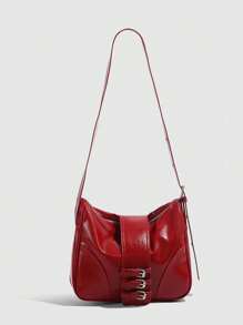 Sac à épaule/sac banane rétro rouge, grande capacité, sac cabas de mode haut de gamme - Rouge - Voir 2