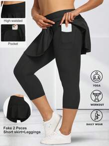Skort For Women Ladies Leggings With Skirt Capri Running Trousers Tennis Skirt With Pockets Yoga Sports Soft Skirt Shor Tennis Clothing Plus Size - 黑色 - 查看 4