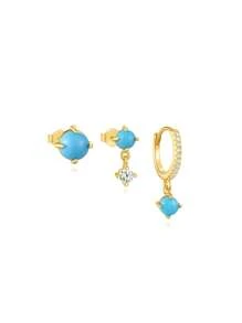 5 件/4 件绿松石 S925 纯银耳钉 女士时尚首饰套装