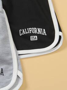 Set informal de 3 piezas de shorts de cintura elástica para niña preadolescente, con estampado de letras y rayas, para verano
