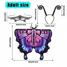 女士活力蝴蝶翅膀披肩和头带套装 - 彩色涤纶和氨纶仙女斗篷，无羽毛，非常适合万圣节服装派对 - 寶藍色 - 查看 3