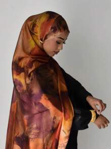 1 pièce Foulard bohème pour femme, imprimé marbre, sensation de soie, longue étole pashmina, convient pour un port quotidien et pour les vacances