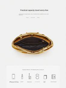 New Fashionable Gold Pleated Chain Bag, High-End Design 3D Shoulder Crossbody Casual Street Style Ins Cloud Bag, Lazy Chic Retro Modern Large Capacity Practical Gold - Gold - View 11