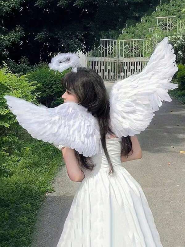 3-Piece Set Angel Costume Set - Angel Wings, Halo Headband, And Fairy Wand - Made Of Artificial Feathers, Non-Animal Feathers - Stage Performance Costumes, Party Decoration Photography Props, Holiday Party Costumes, Cosplay Costume Props, Suitable For Angel Cosplay, Holiday Party Events, Masquerade Parties, Weddings, Halloween, Carnivals, Birthday Parties, And Stage Performances, It Is The Perfect Gift For Family And Friends Prom
