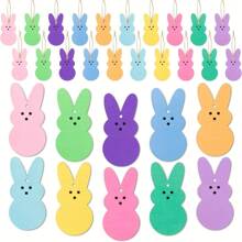 10pcs/Pack Colorful Easter Bunny Wooden Hanging Ornaments, Easter Party Supplies Home Decor