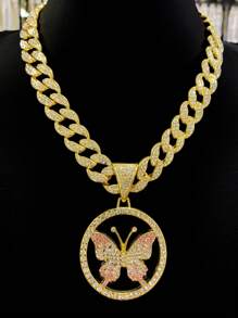 Phụ kiện Hip Hop Hot Hip Hop Hiphop Đầy đủ hợp kim Rhinestone Mặt dây chuyền bướm hồng thời trang Unisex - Cây cung - Xem 8