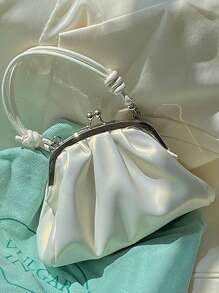 少女可爱甜美日韩风褶皱拱形单肩包，珍珠闪光褶皱扣包，小众高端链条肩带手提包和斜挎包，女士派对活动约会休闲学校日常礼品包