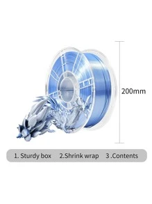 Silk Blue Silver Gradient PLA 1KG 3D Printed Filament, Bi-Color Gradient, High Toughness, Shiny Texture, Diameter 1.75mm, Low Shrinkage, Dimensional Accuracy +/- 0.02mm, Smooth Surface Plastic Material [Spool Color Random]