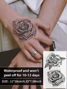1Pc Money Rose Temporary Tattoos Waterproof Sweatproof Last For 1-2 Weeks Realistic Herbal Juice Anti-Friction Non-Reflective Faux Black Fake Tattoos For Woman And Men Tattoo Stickers For Arm, Chest, Leg, Abdomen, Waist, Finger, Neck Modernist Body Art - Black - View 9