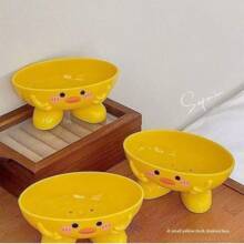 Cute Cartoon Bathroom Shower Soap Dish Holder Drain Storage Rack With Small Yellow Duck Design, For Home Use - Yellow - View 6