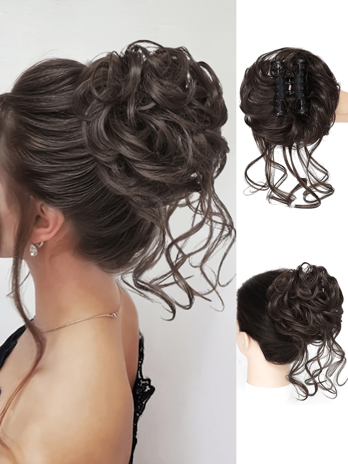 Pièce de chignon désordonné, chouchou, extension de cheveux pour chignon ébouriffé, queue de cheval bouclée et ondulée, chignon synthétique pour femmes et filles, mariage
