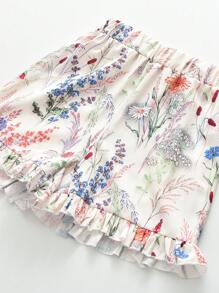 Young Girl 3Pcs Casual Plant Printing Woven Fabric Camisole & Shorts Clothes & Trousers Set For Summer - Beige - View 8