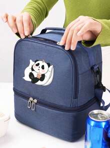 Panda Print Thermal Insulated Tote Bag, Large Capacity Outdoor Picnic Lunch Box Bag, Waterproof & Anti-Stain Fabric, Shoulder Strap, Suitable For Girl And Students