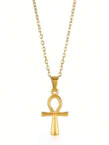 Collar con colgante de cruz Ankh de plata y oro para mujer, joyería religiosa de acero inoxidable - Multicolor - Ver 14