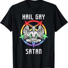 Camiseta divertida de Baphomet con el mensaje "Salve, gay, Satanás, LGBT, gótico, orgullo gay"