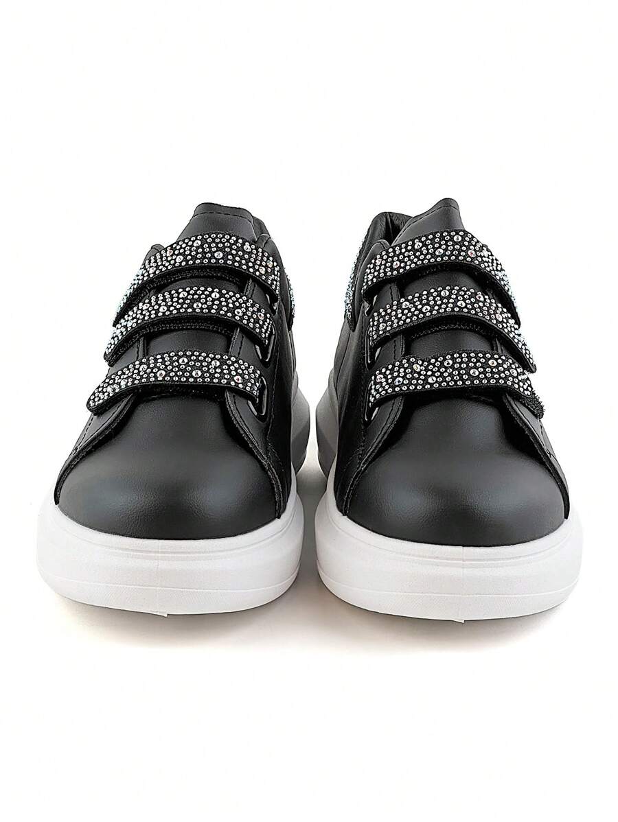 Spring And Autumn Soft Leather Diamond Gradient Leopard Print Flashing Casual Thick-Soled Sports Sneakers - Black - View 1
