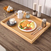 1 pièce Plateau de service en bambou avec poignées, plateau à petit-déjeuner rectangulaire, plateau repas utilisé dans la chambre, la cuisine, le salon (kaki), cuisine, cadeau de Noël