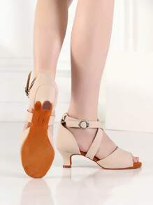 Zapatos de baile latino profesional para mujeres con correa de tobillo, tacón medio, suela suave y cómoda para bailar salsa, baile de salón, tango, con gran hebilla decorativa