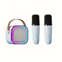 Karaoke Speaker With Microphone Set, Small Speaker, Home Karaoke Machine, In Pink, Blue, And White Colors, Comes With 2 Microphones, Portable Handheld Karaoke Microphone Speaker
